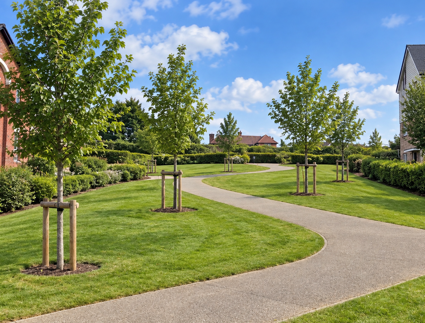 Landscaped new build estate as promised in developer brochures